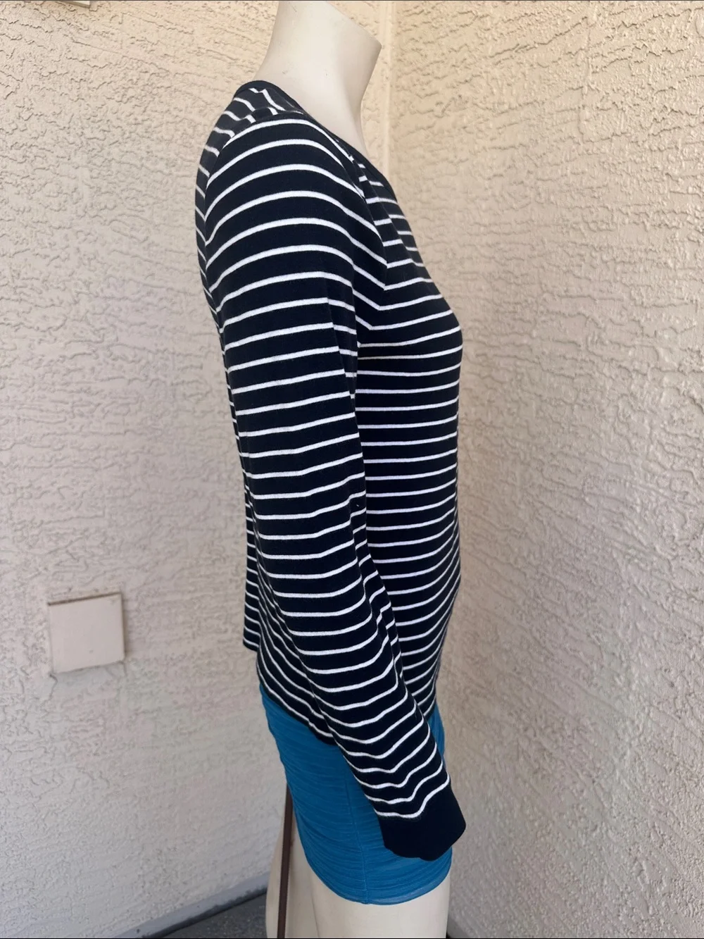 Navy & White Striped Long-Sleeve Top with Shoulder Buttons - Picture 5 of 9